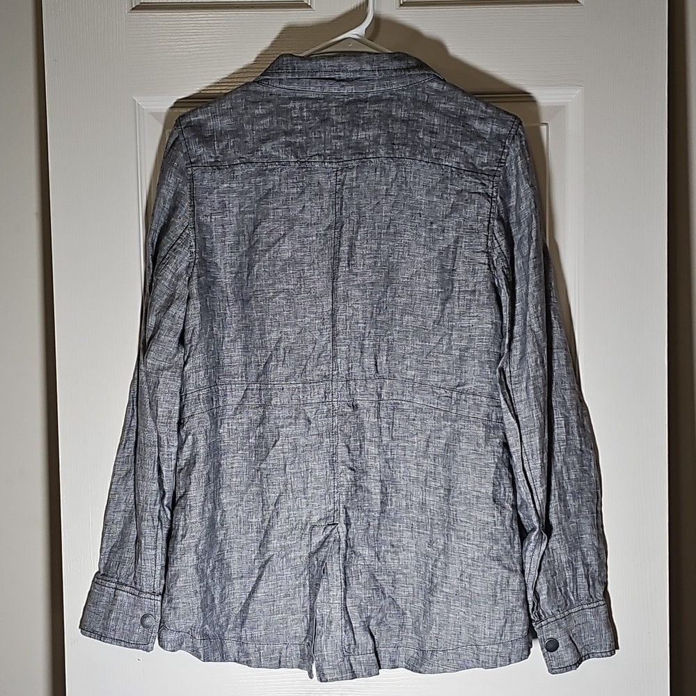 Caslon 100% Linen Charcoal Gray Snap Jacket Utility Shacket Size XS - Picture 2 of 8